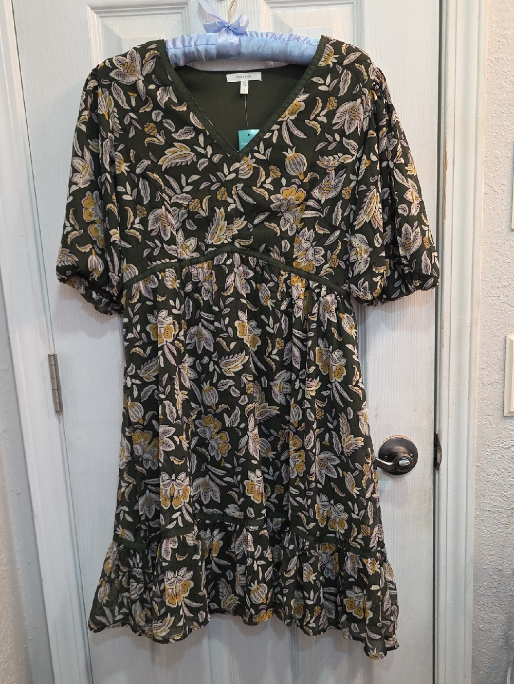 Maurices Olive Green Floral V-Neck Midi Dress